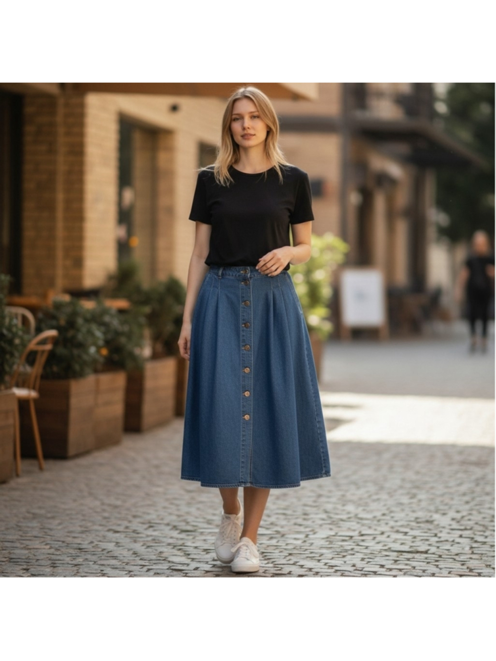 Koret Blue A-Line Denim Skirt Size 14 Prairie Western 90s Grunge Cottagecore